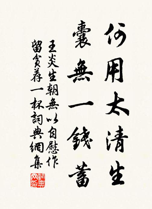 王炎何用太清生，囊无一钱蓄书法作品欣赏
