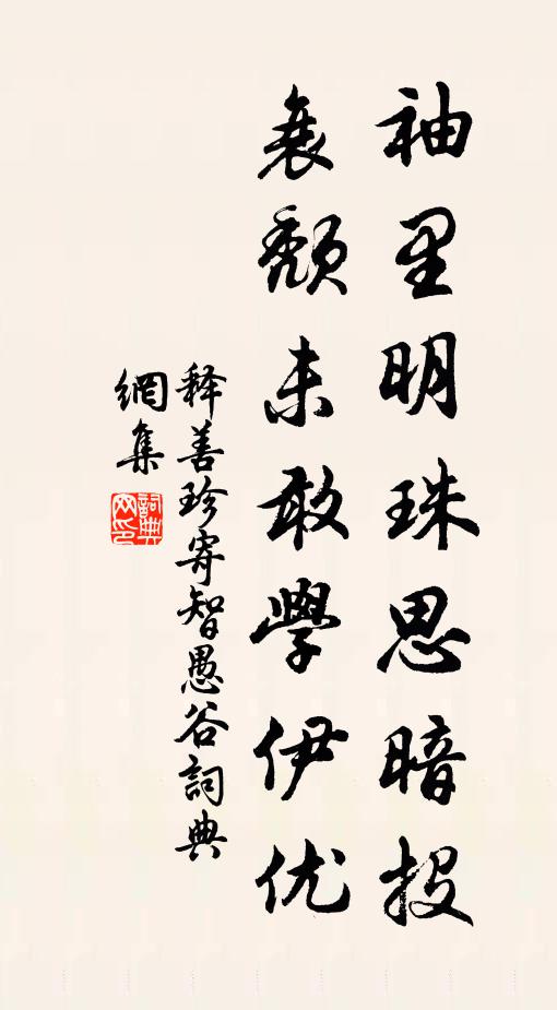 释善珍袖里明珠思暗投，衰颓未敢学伊优书法作品欣赏