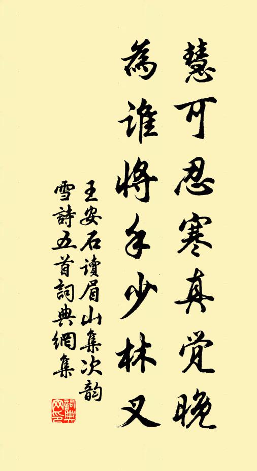 王安石慧可忍寒真觉晚，为谁将手少林叉书法作品欣赏