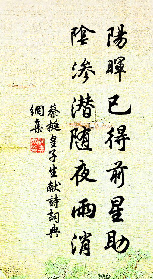 蔡挺阳晖已得前星助，阴渗潜随夜雨消书法作品欣赏