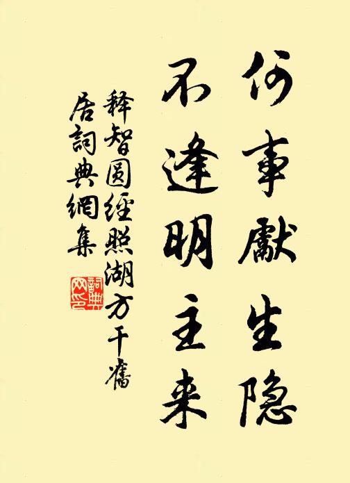 释智圆何事先生隐，不逢明主来书法作品欣赏