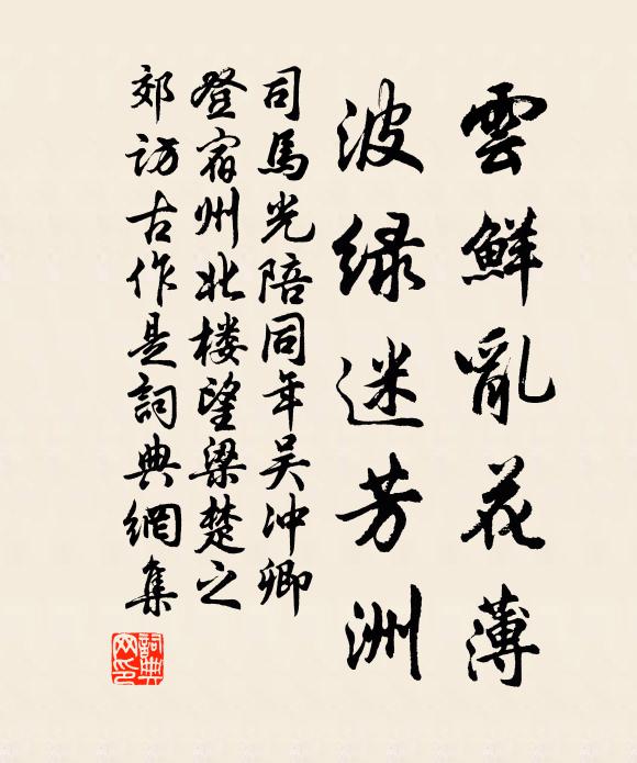 司马光云鲜乱花薄,波绿迷芳洲书法作品欣赏