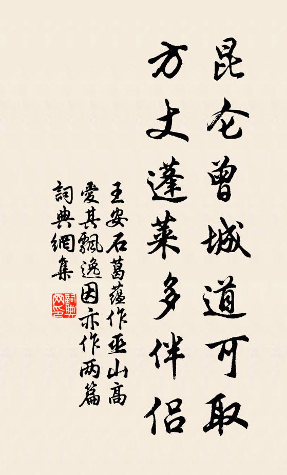 王安石昆仑曾城道可取，方丈蓬莱多伴侣书法作品欣赏