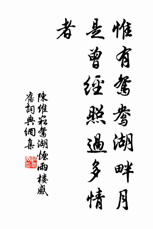 陈维崧惟有鸳鸯湖畔月，是曾经照过多情者书法作品欣赏