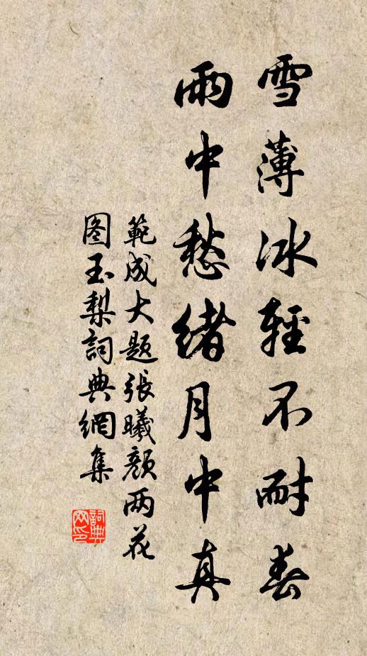 范成大雪薄冰轻不耐春，雨中愁绪月中真书法作品欣赏