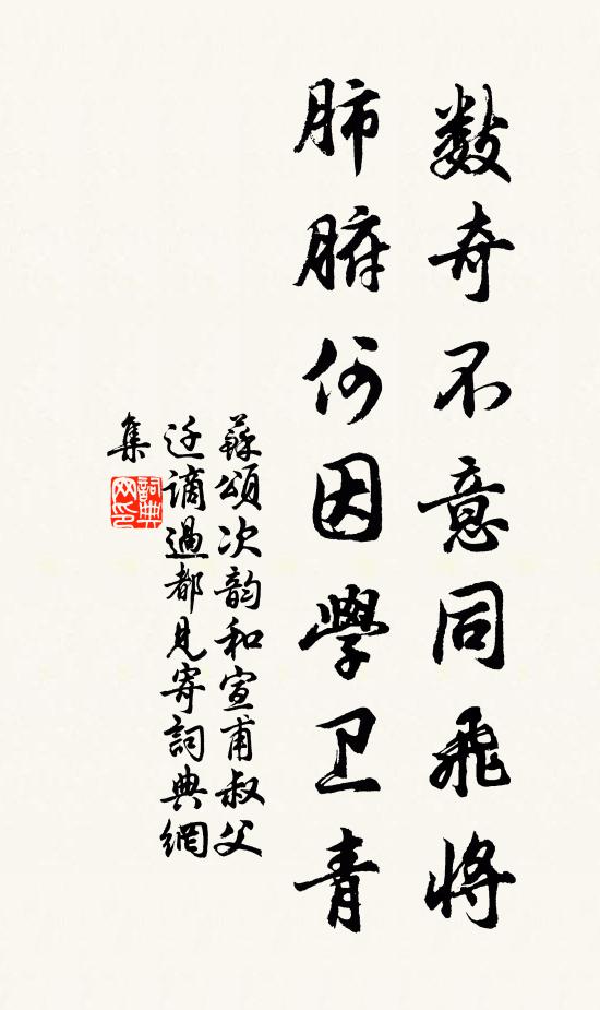 苏颂数奇不意同飞将，肺腑何因学卫青书法作品欣赏