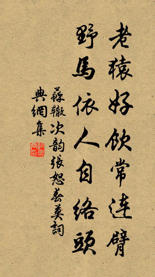 苏辙老猿好饮常连臂，野马依人自络头书法作品欣赏