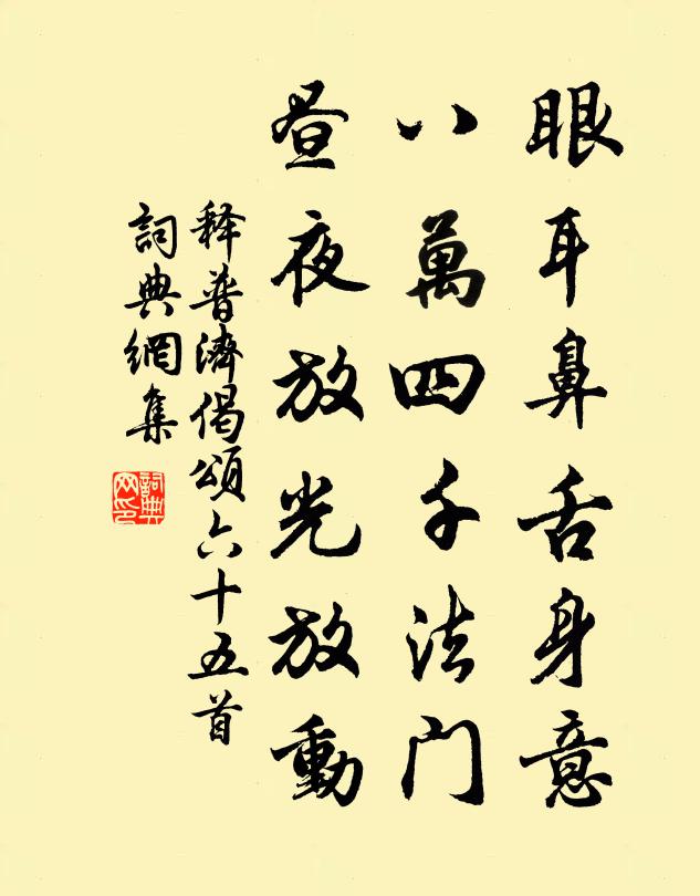 释普济眼耳鼻舌身意，八万四千法门，昼夜放光放动书法作品欣赏
