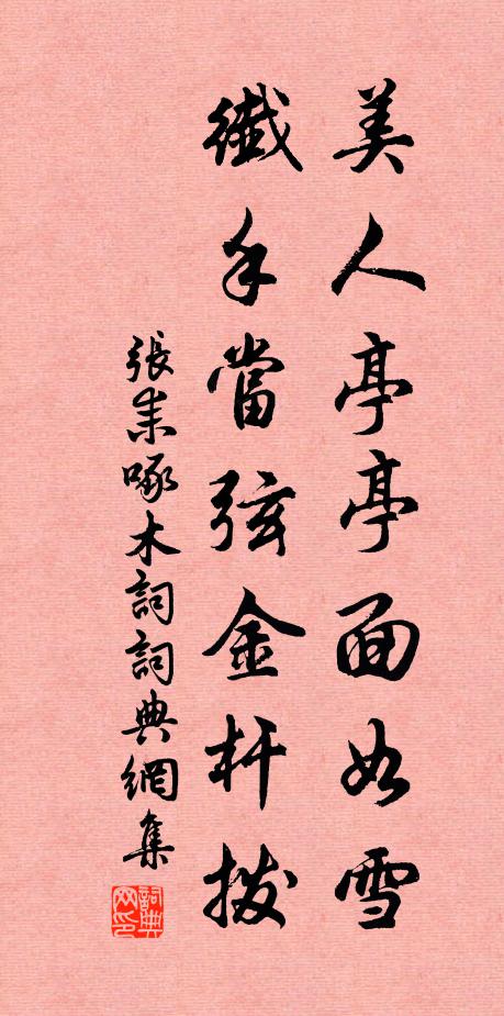 张耒美人亭亭面如雪，纤手当弦金杆拨书法作品欣赏