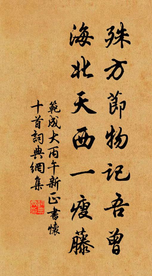 范成大殊方节物记吾曾，海北天西一瘦藤书法作品欣赏