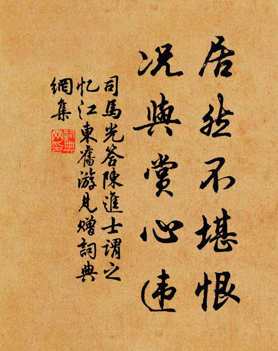 司马光居然不堪恨，况与赏心违书法作品欣赏