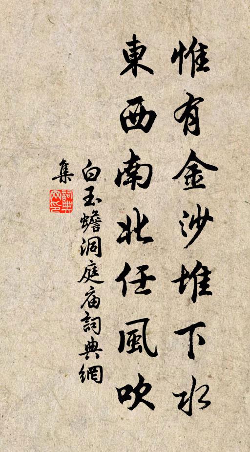 白玉蟾惟有金沙堆下水，东西南北任风吹书法作品欣赏
