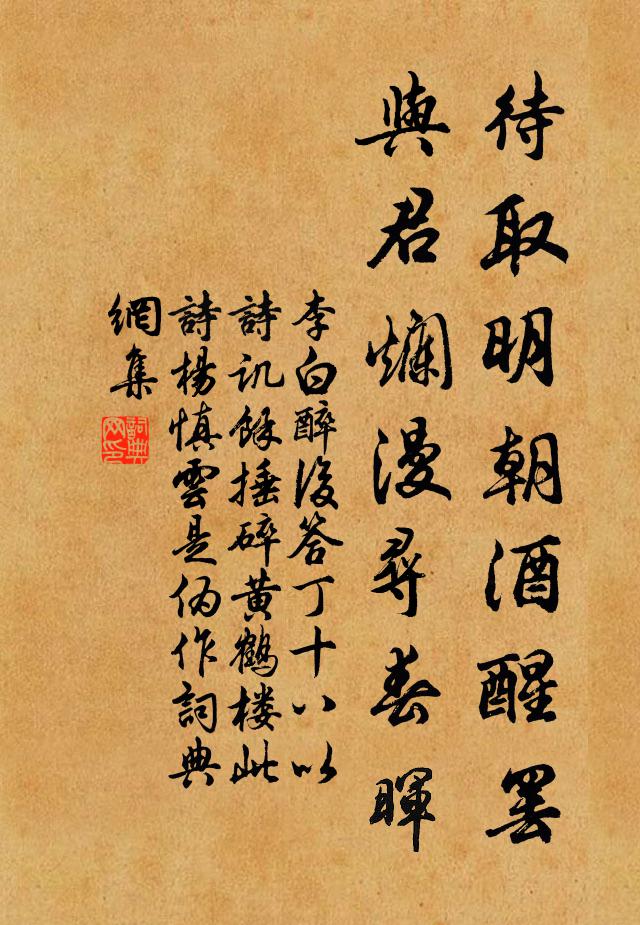 李白待取明朝酒醒罢，与君烂漫寻春晖书法作品欣赏