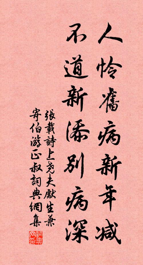 张载人怜旧病新年减，不道新添别病深书法作品欣赏