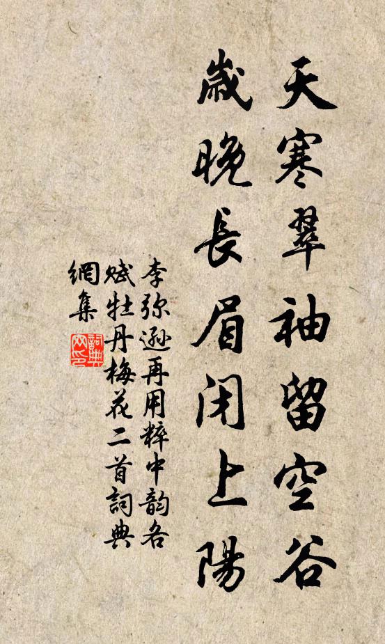 李弥逊天寒翠袖留空谷，岁晚长眉闭上阳书法作品欣赏