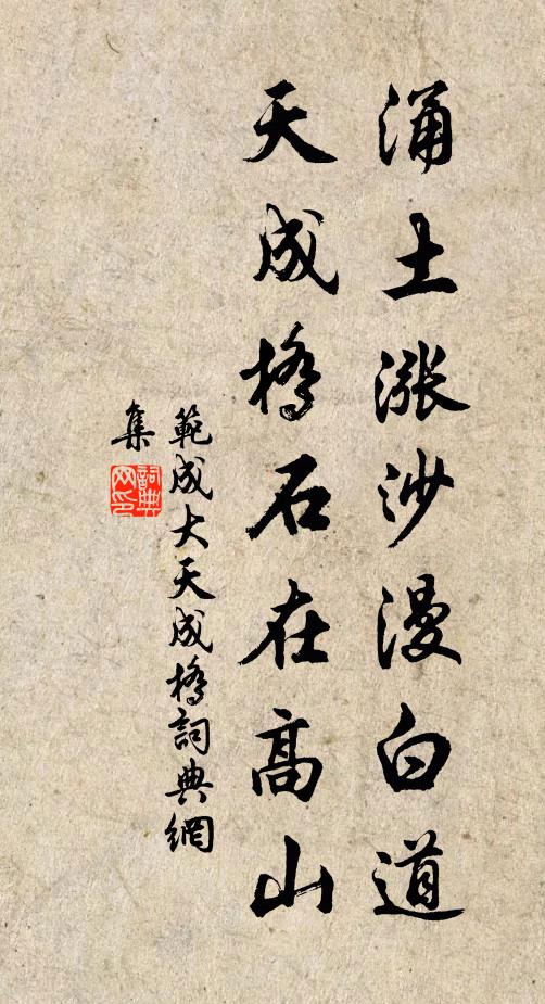 范成大涌土涨沙漫白道，天成桥石在高山书法作品欣赏