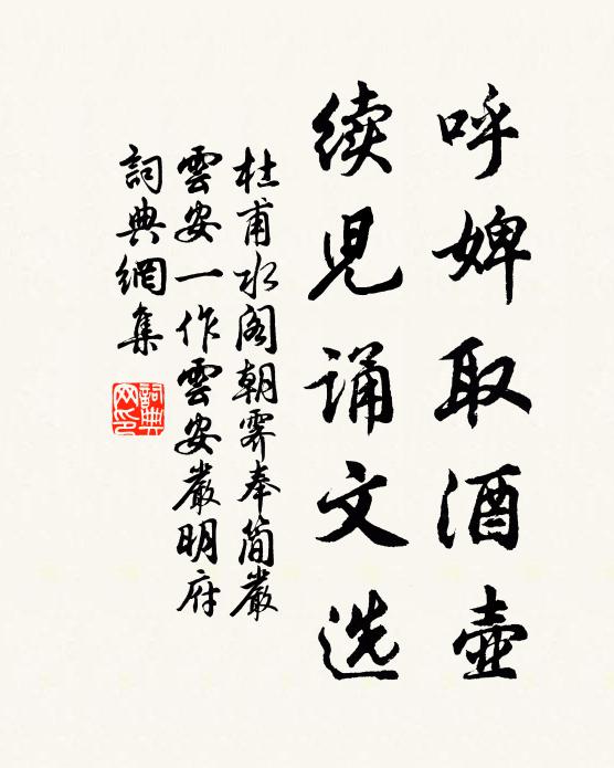 杜甫呼婢取酒壶，续儿诵文选书法作品欣赏