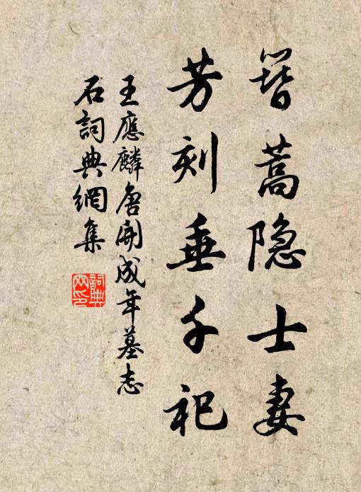 王应麟簪蒿隐士妻,芳刻垂千祀书法作品欣赏