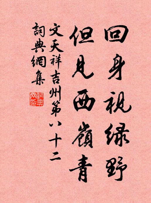 文天祥回身视绿野，但见西岭青书法作品欣赏