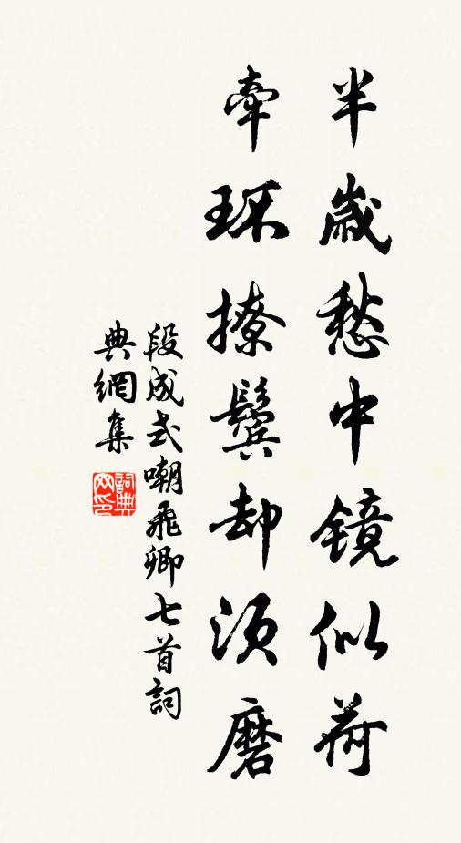段成式半岁愁中镜似荷,牵环撩鬓却须磨书法作品欣赏