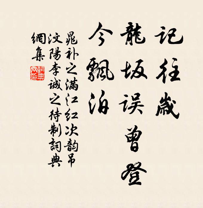晁补之记往岁、龙坂误曾登，今飘泊书法作品欣赏