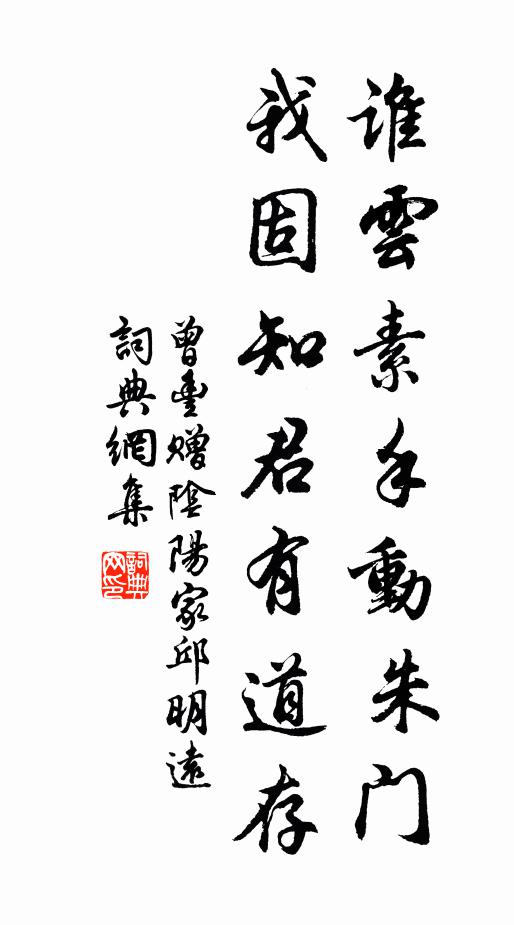 曾丰谁云素手动朱门，我固知君有道存书法作品欣赏