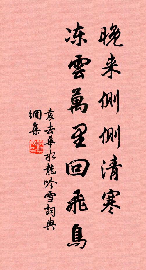 袁去华晚来侧侧清寒，冻云万里回飞鸟书法作品欣赏