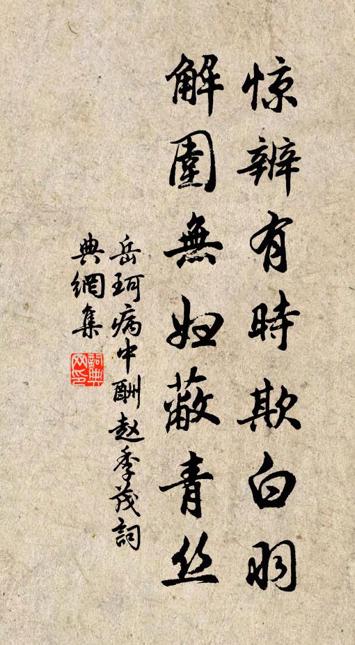 岳珂惊辨有时欺白羽，解围无妇蔽青丝书法作品欣赏