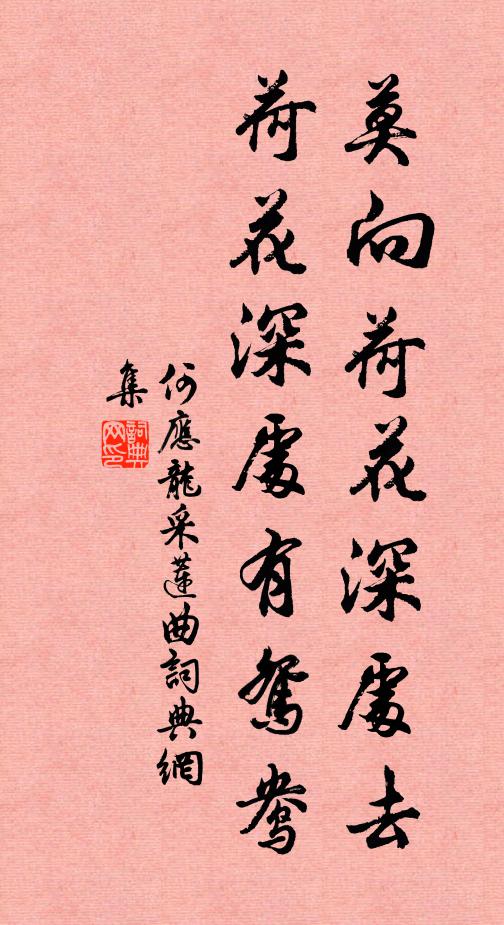 何应龙莫向荷花深处去，荷花深处有鸳鸯书法作品欣赏