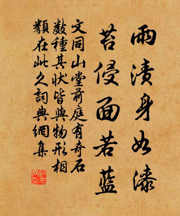 文同雨渍身如漆，苔侵面若蓝书法作品欣赏