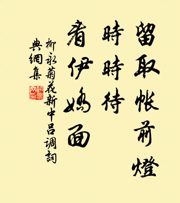 柳永留取帐前灯，时时待、看伊娇面书法作品欣赏