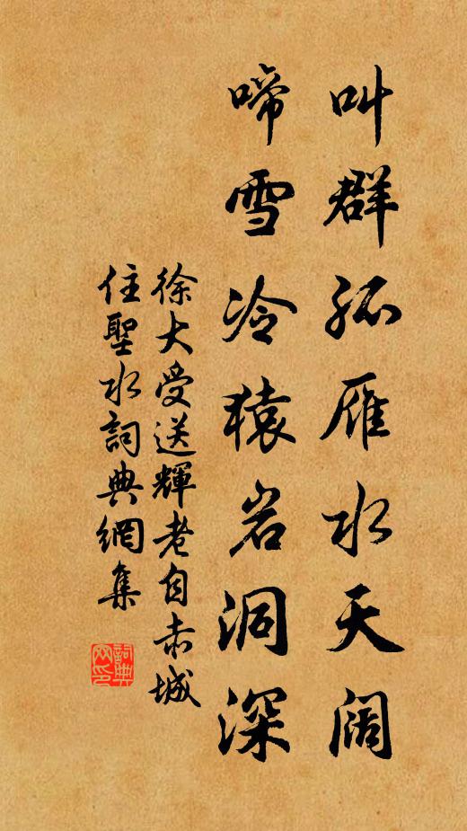 徐大受叫群孤雁水天阔，啼雪冷猿岩洞深书法作品欣赏