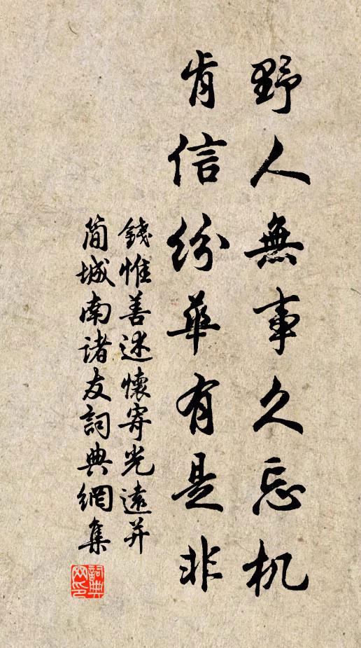 钱惟善野人无事久忘机，肯信纷华有是非书法作品欣赏