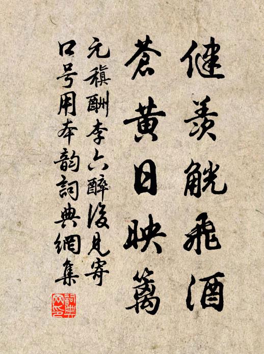 元稹健羡觥飞酒，苍黄日映篱书法作品欣赏