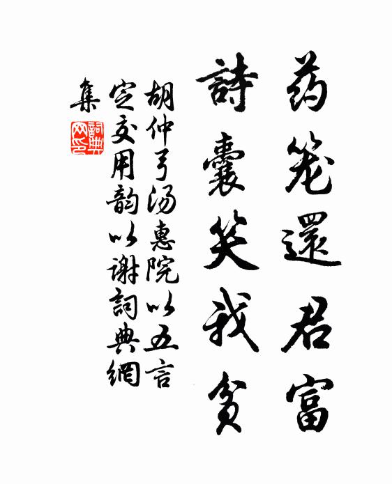 胡仲弓药笼还君富，诗囊笑我贫书法作品欣赏