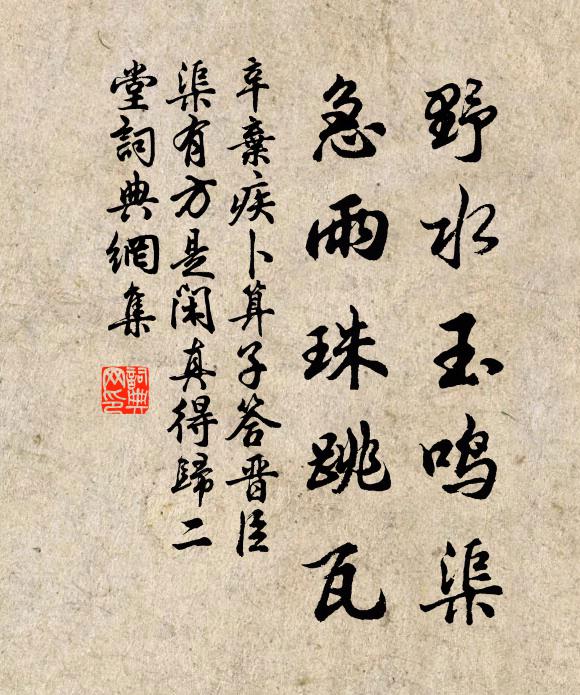 辛弃疾野水玉鸣渠，急雨珠跳瓦书法作品欣赏