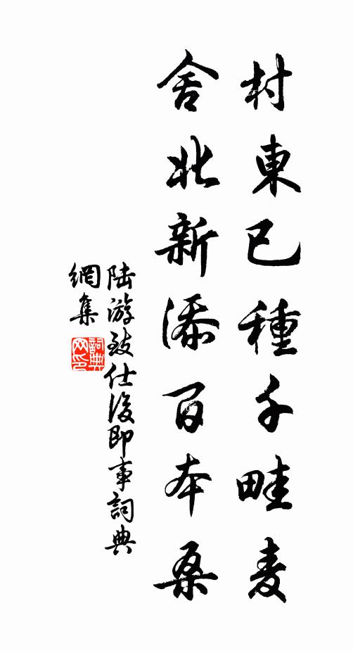 陆游村东已种千畦麦，舍北新添百本桑书法作品欣赏