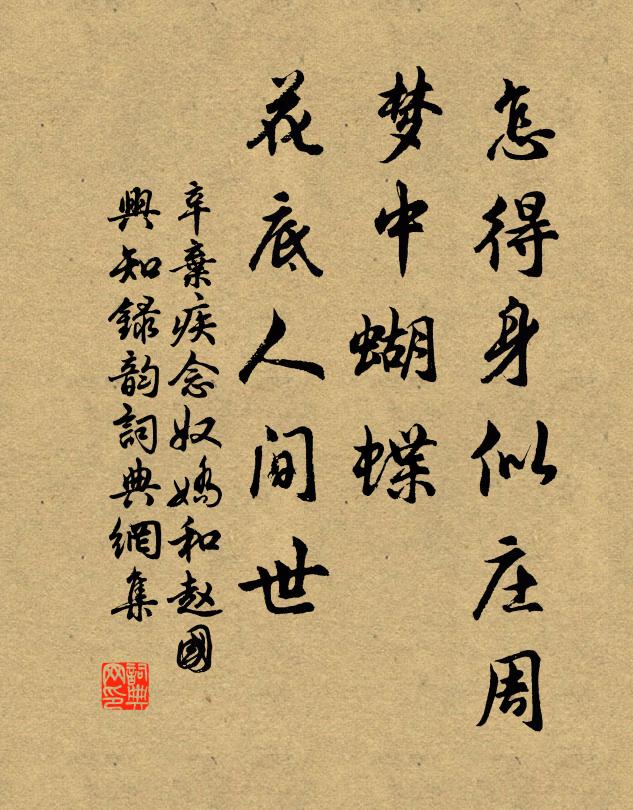 辛弃疾怎得身似庄周，梦中蝴蝶，花底人间世书法作品欣赏