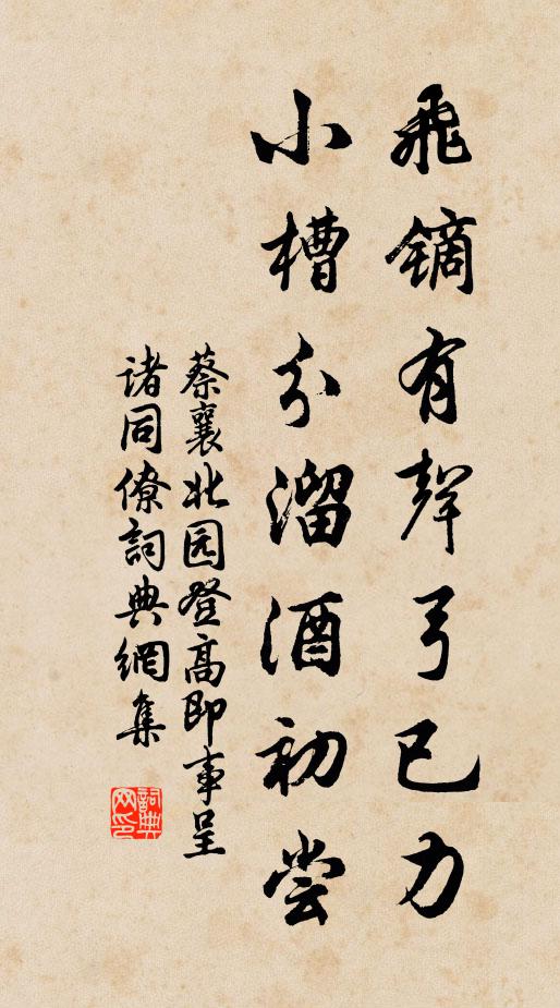 蔡襄飞镝有声弓已力，小槽分溜酒初尝书法作品欣赏