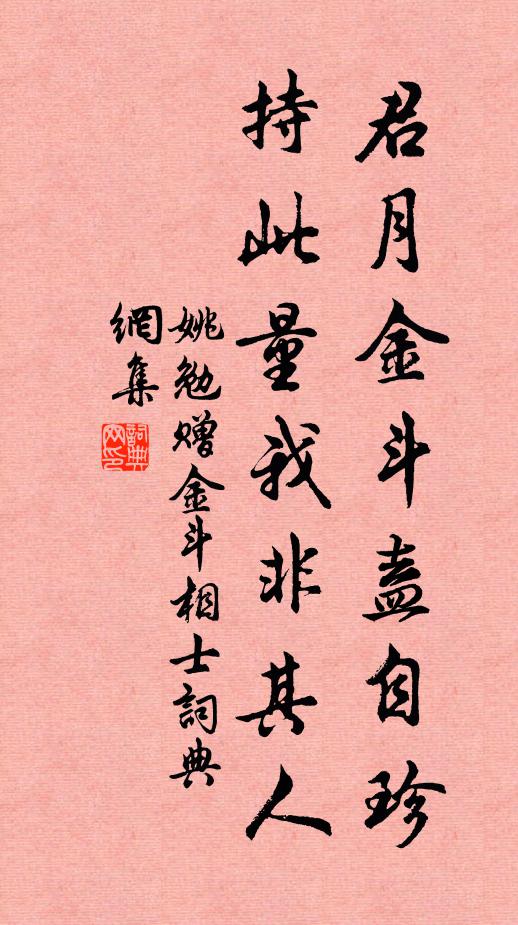 姚勉君月金斗盍自珍，持此量我非其人书法作品欣赏
