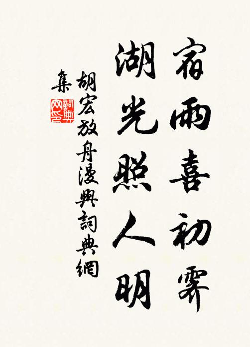 胡宏宿雨喜初霁，湖光照人明书法作品欣赏