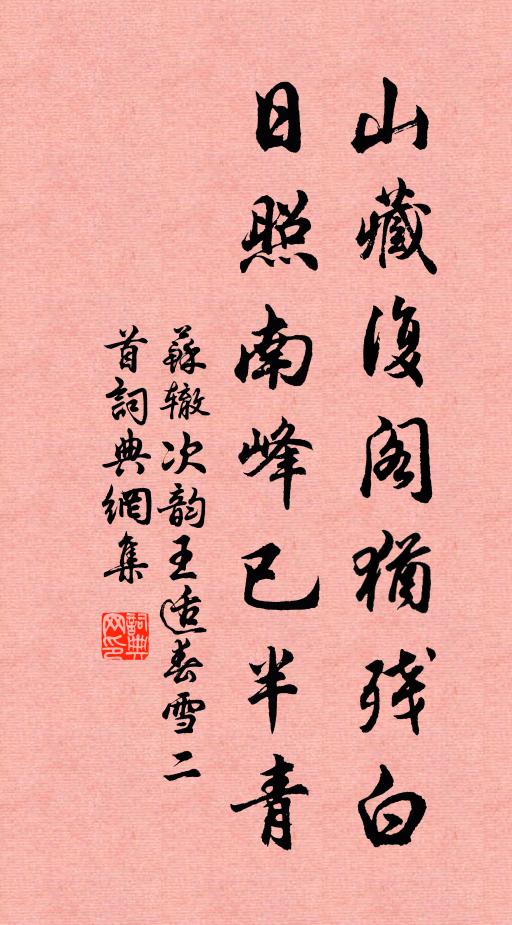 苏辙山藏复阁犹残白，日照南峰已半青书法作品欣赏
