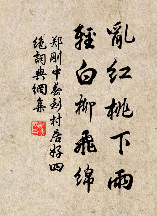 郑刚中乱红桃下雨，轻白柳飞绵书法作品欣赏