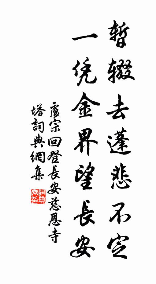卢宗回暂辍去蓬悲不定，一凭金界望长安书法作品欣赏