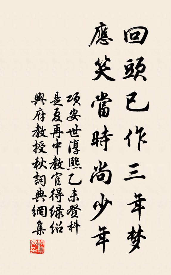 项安世回头已作三年梦，应笑当时尚少年书法作品欣赏