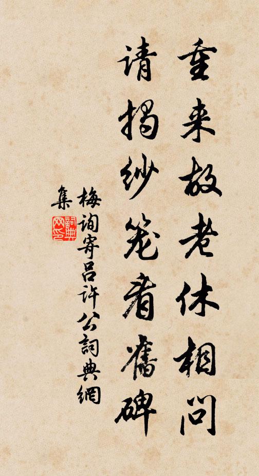 梅询重来故老休相问，请揭纱笼看旧碑书法作品欣赏