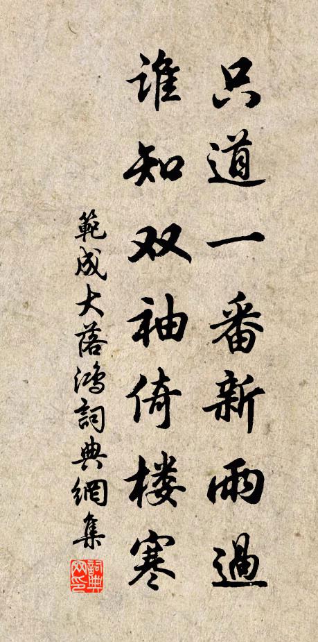 范成大只道一番新雨过，谁知双袖倚楼寒书法作品欣赏