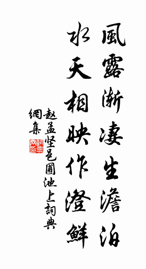 赵孟坚风露渐凄生澹泊，水天相映作澄鲜书法作品欣赏