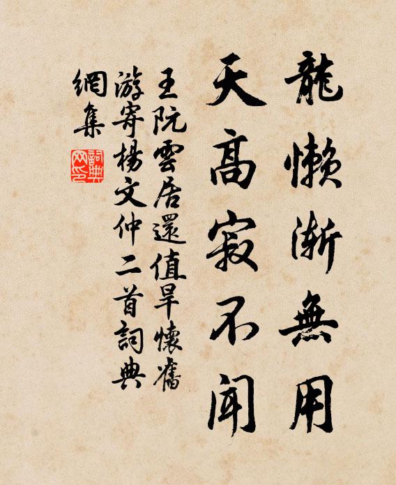 王阮龙懒渐无用，天高寂不闻书法作品欣赏
