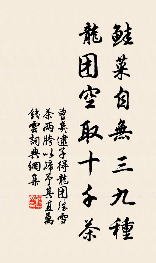 曾几鲑菜自无三九种，龙团空取十千茶书法作品欣赏
